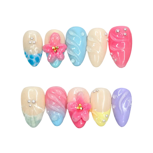 Beachy Bae, Beach themed reusable handmade press on nails