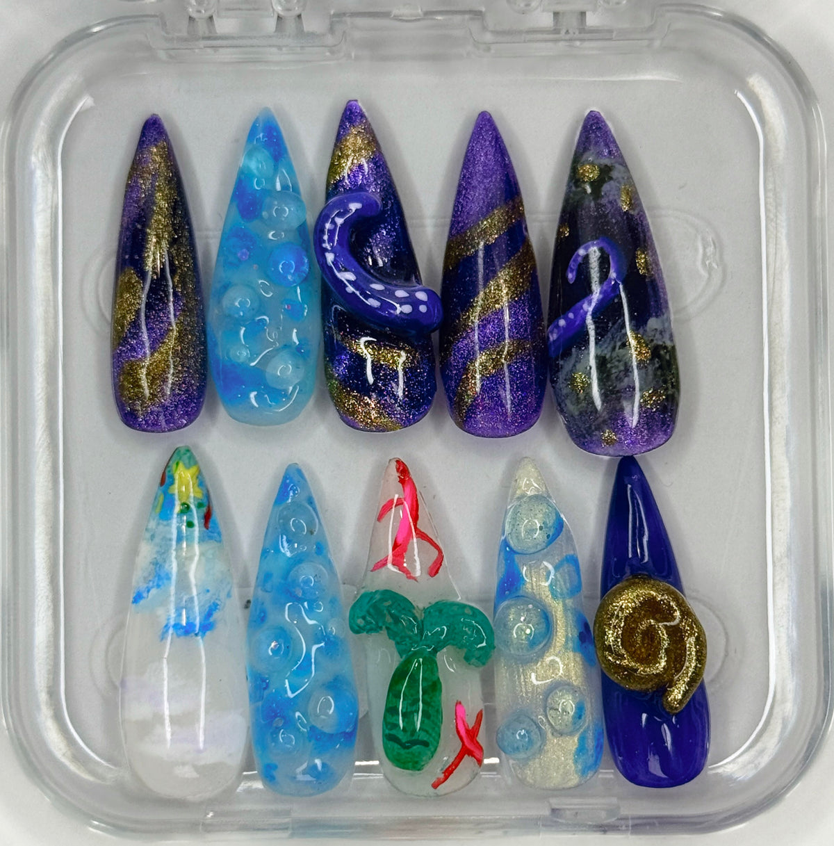 Under the SEAAA stiletto shaped handmade press on nails 10pc