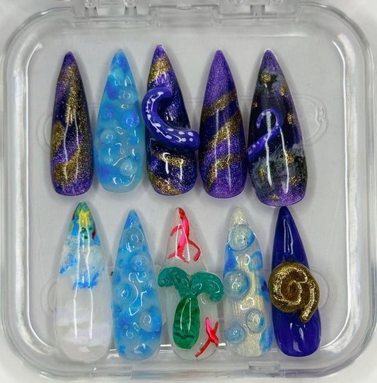 Under the SEAAA stiletto shaped handmade press on nails 10pc
