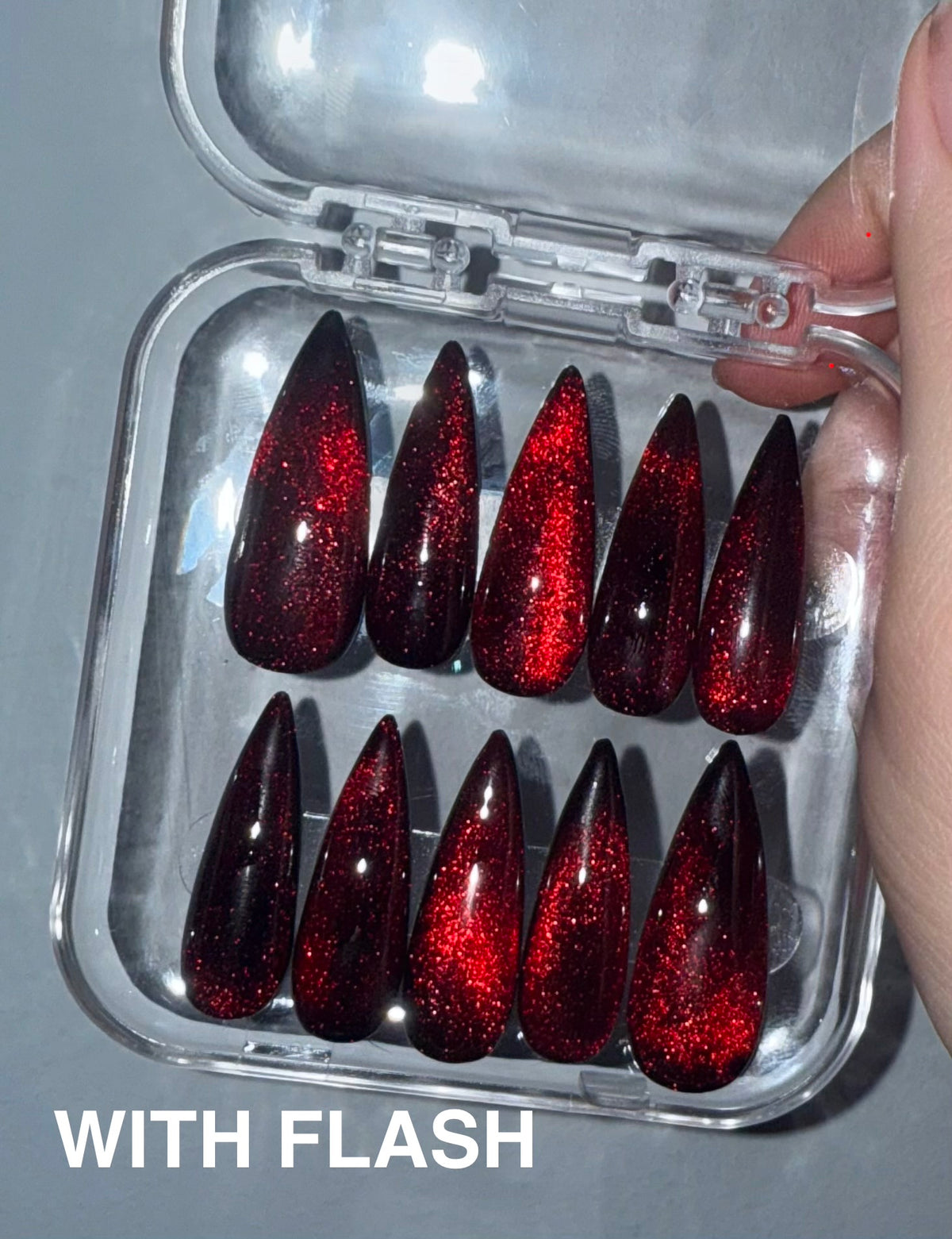 Vampire Claws! Gothic ,Cat eye effect blood red, Reusable press on nails 10pc