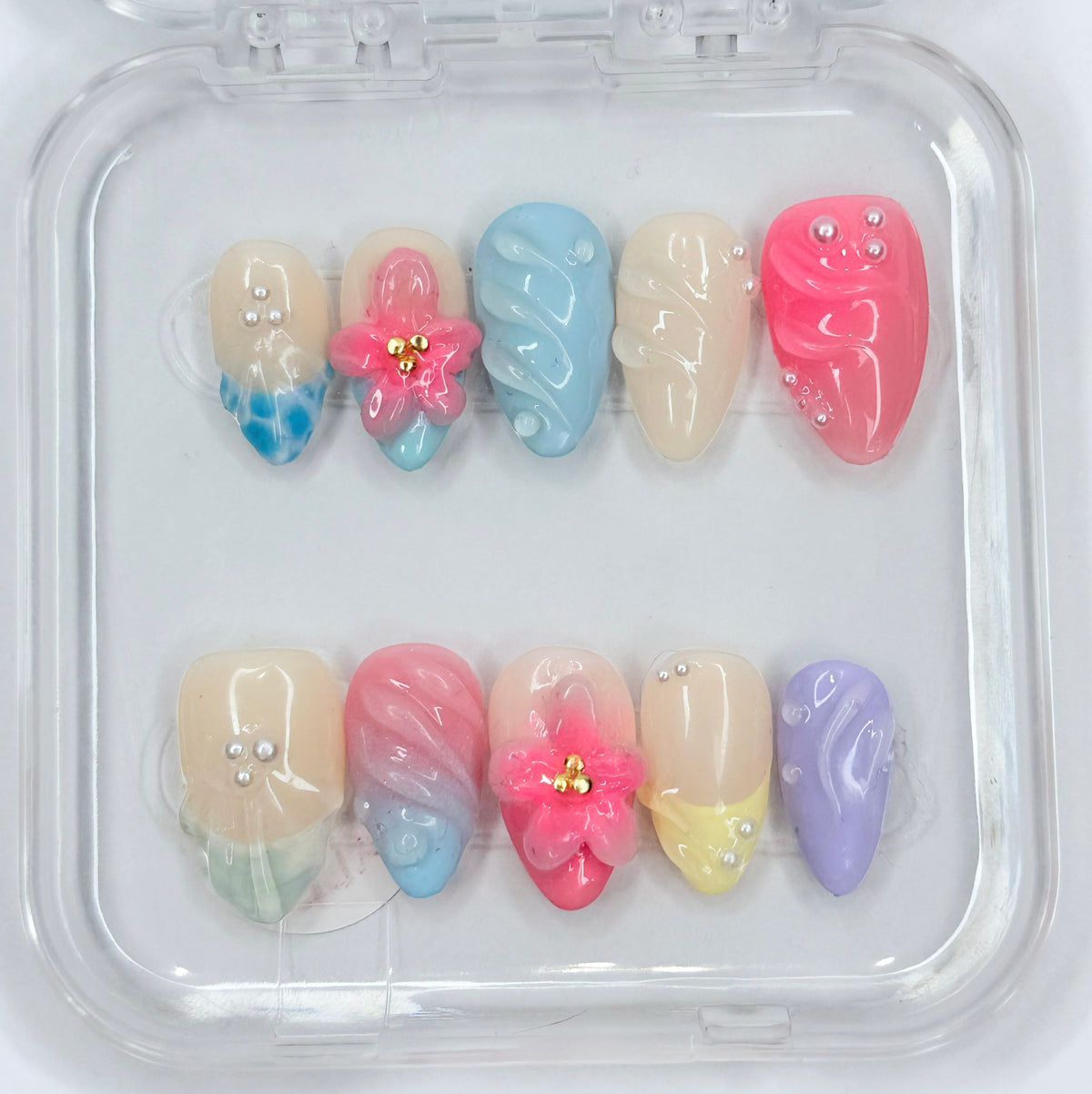 Beachy Bae, Beach themed reusable handmade press on nails