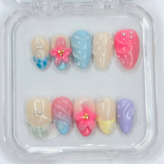 Beachy Bae, Beach themed reusable handmade press on nails