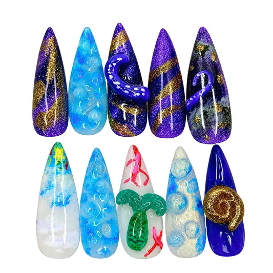 Under the SEAAA stiletto shaped handmade press on nails 10pc