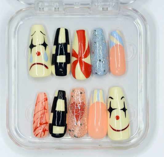 Spooky Circus! handmade, durable, long coffin length nails | reusable press on nails pcs 10pc