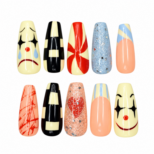 Spooky Circus! handmade, durable, long coffin length nails | reusable press on nails pcs 10pc
