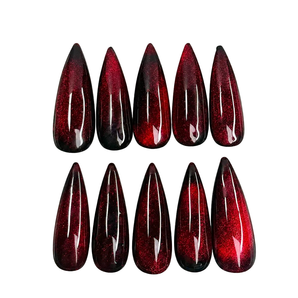 Vampire Claws! Gothic ,Cat eye effect blood red, Reusable press on nails 10pc