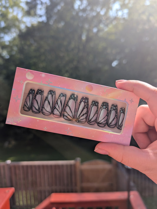 Butterfly iridescent reusable press on nails 10pc