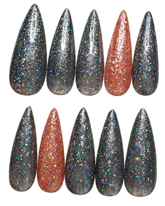 Stiletto shaped sparkly black/ sparkly rose gold budget friendly reusable press-on nails 10pc